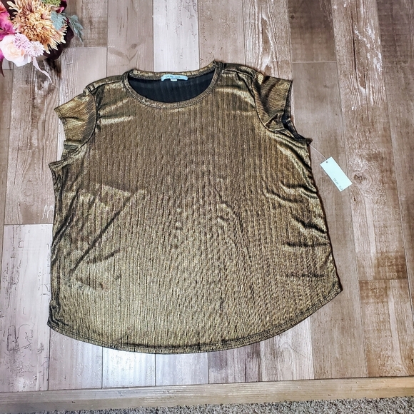 NWT Blue Sol Gold Metallic Ribbed Women's Top Size 2X Plus Size - Picture 1 of 16